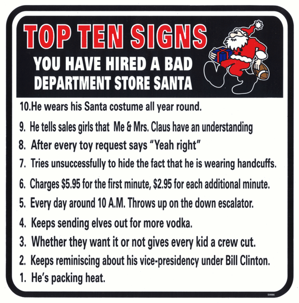TopTen Signs You Have Hired A Bad Department Store Santa